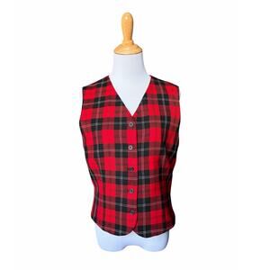 VTG Womens Pendleton Black/Red Buffalo Plaid Preppy 100% Virgin Wool Vest- Sz L
